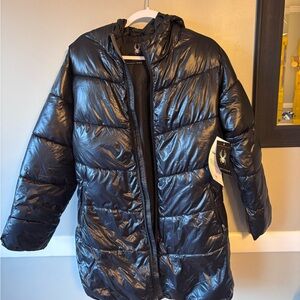 Spyder Women's Black Gloss Quilted Hooded Puffer Coat